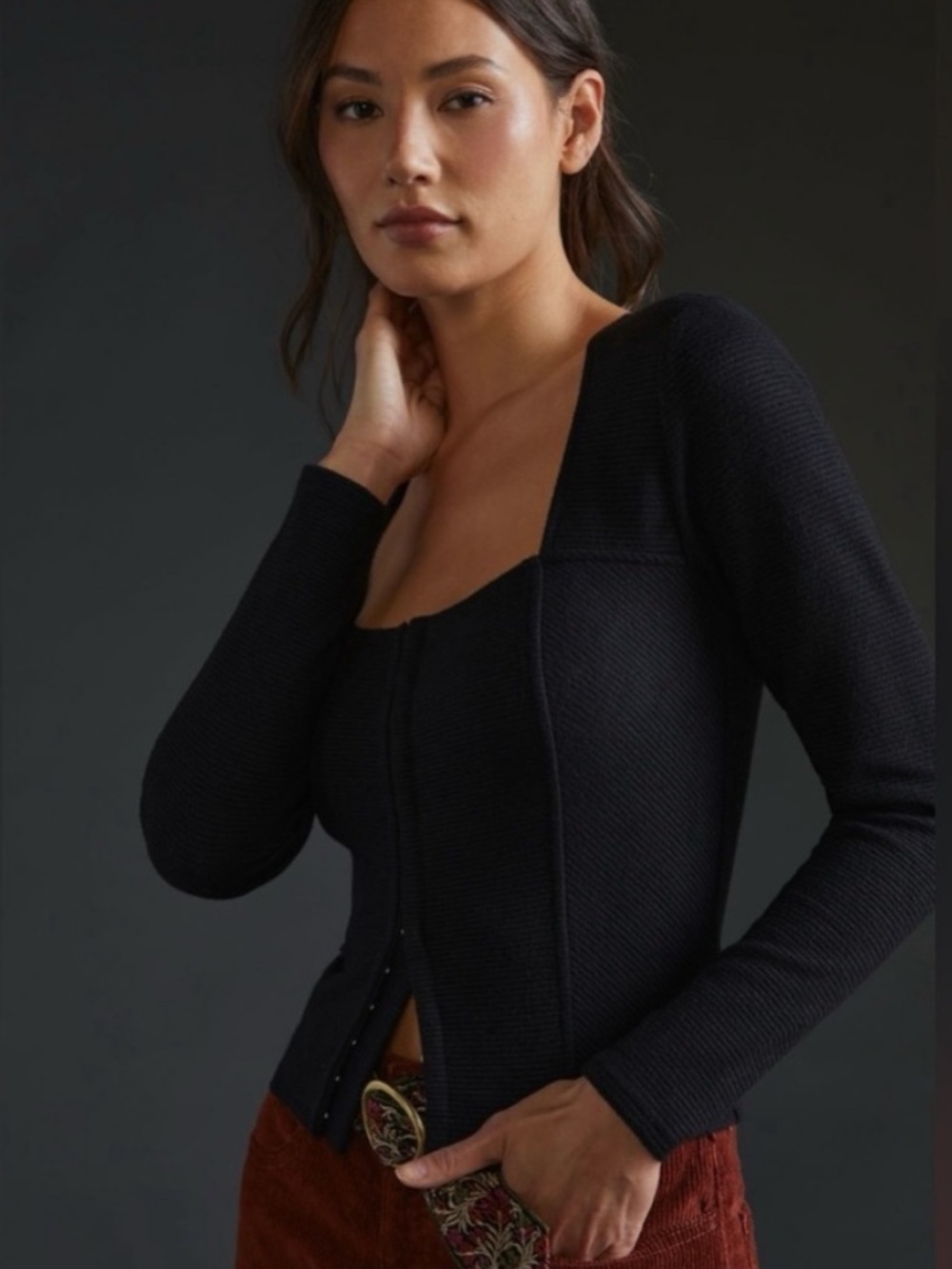 Anthropologie BB Dakota by Steve Madden Ribbed Corset-Seamed Knit Top